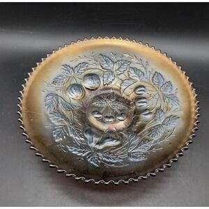 Northwood Amethyst Carnival Glass Three Fruits Ruffled Bowl Underlined N Mark
